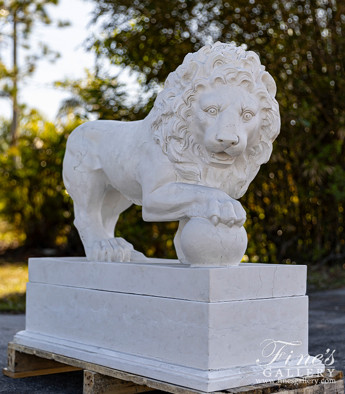 Marble Statues  - Marble Lion Pair In Italian 